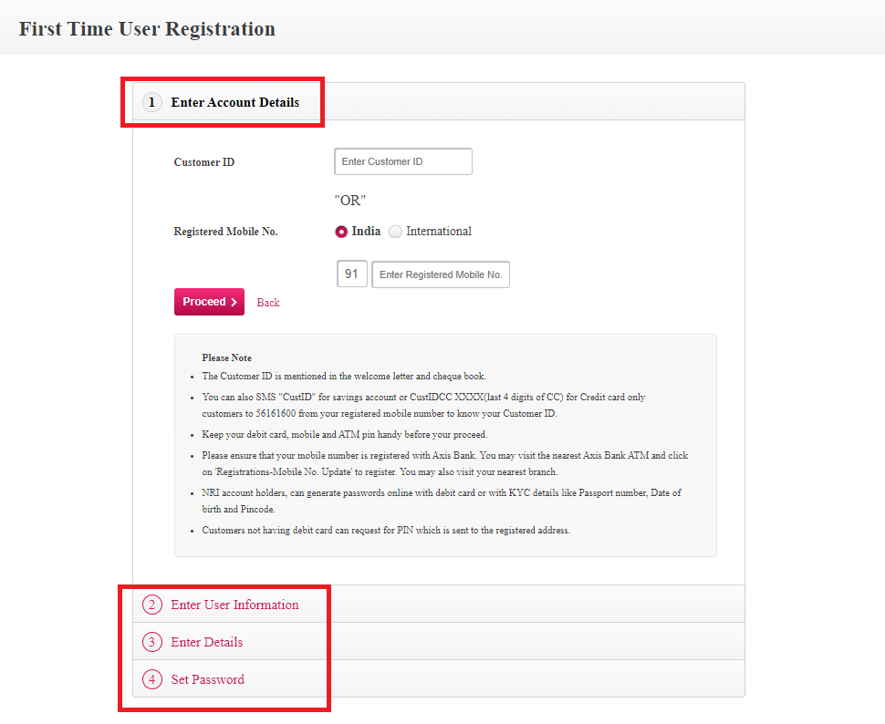 axis bank net banking registration
