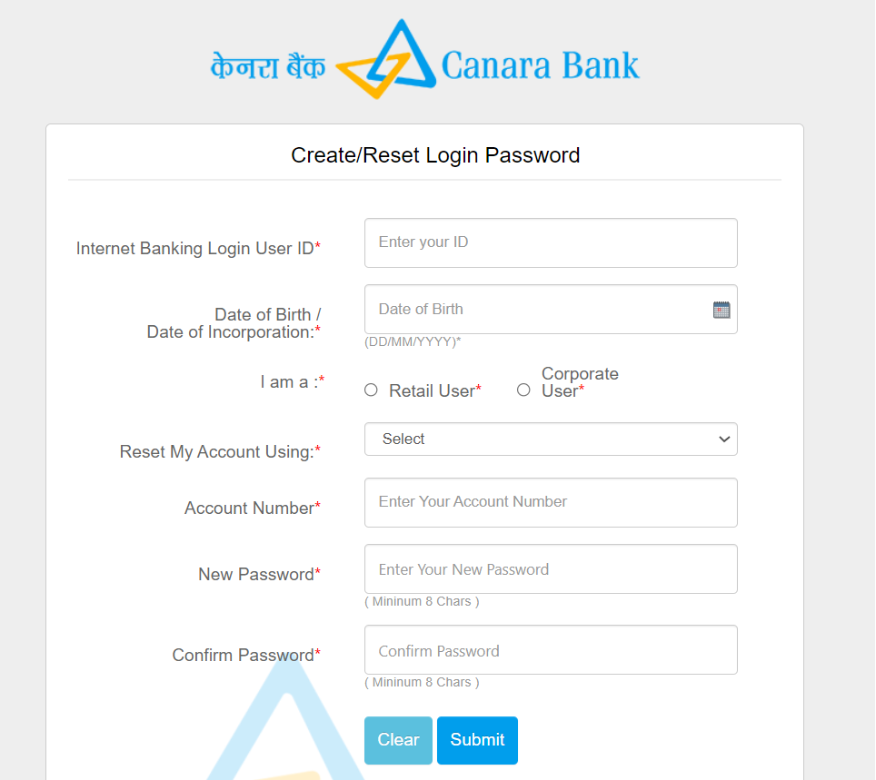 canara bank net banking forgot password