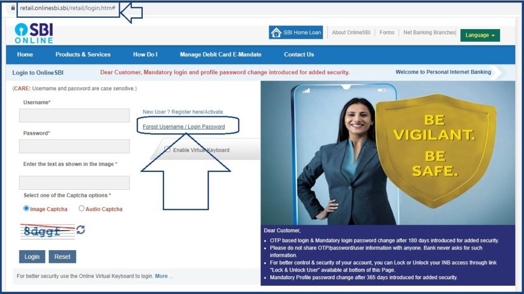 www.onlinesbi.sbi password change
